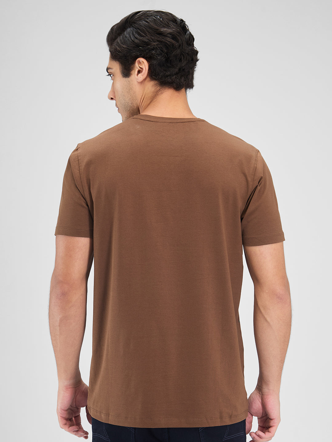 Spykar Men Solid Brown Slim Fit Half Sleeves T-Shirt