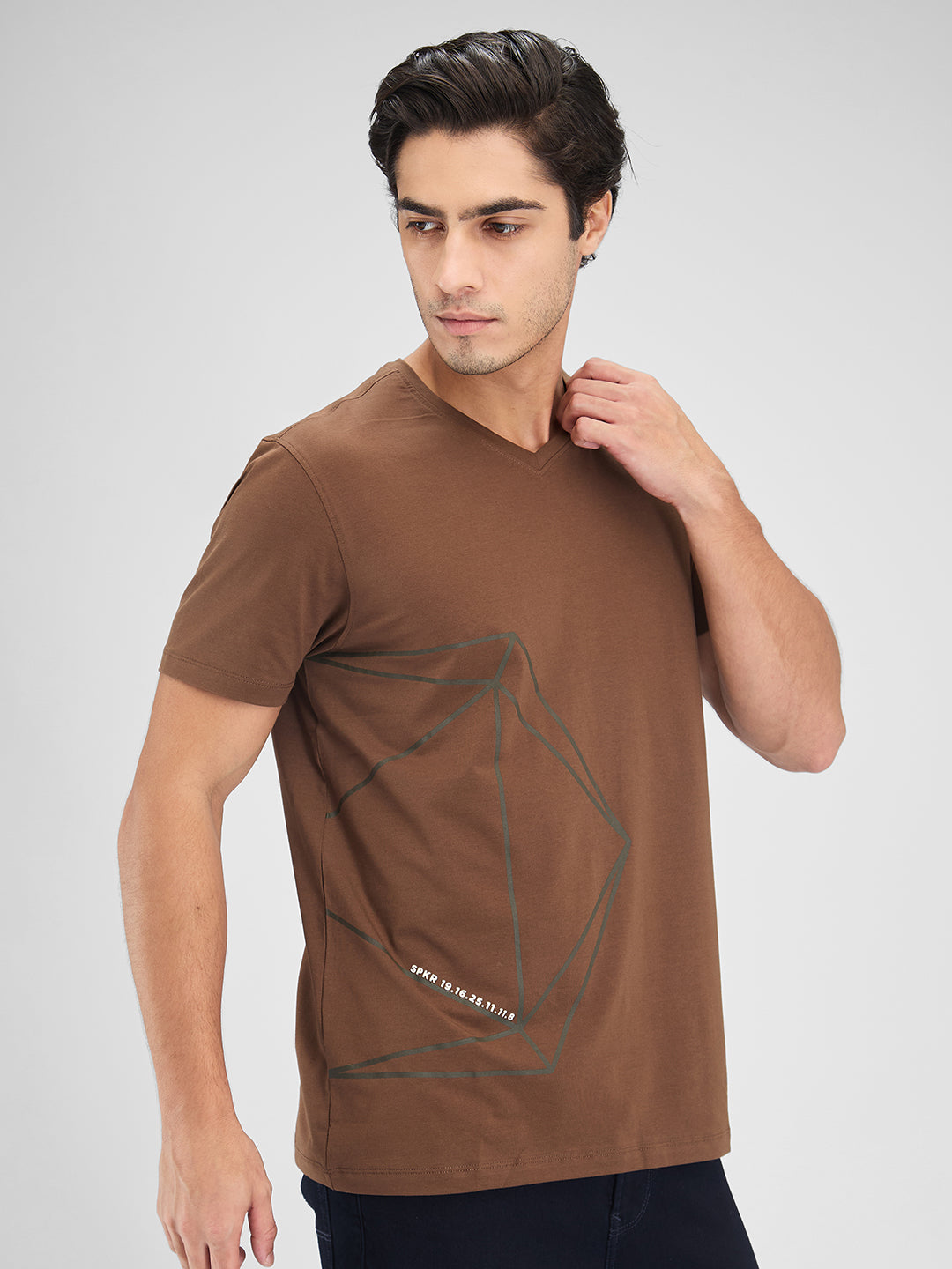 Spykar Men Solid Brown Slim Fit Half Sleeves T-Shirt