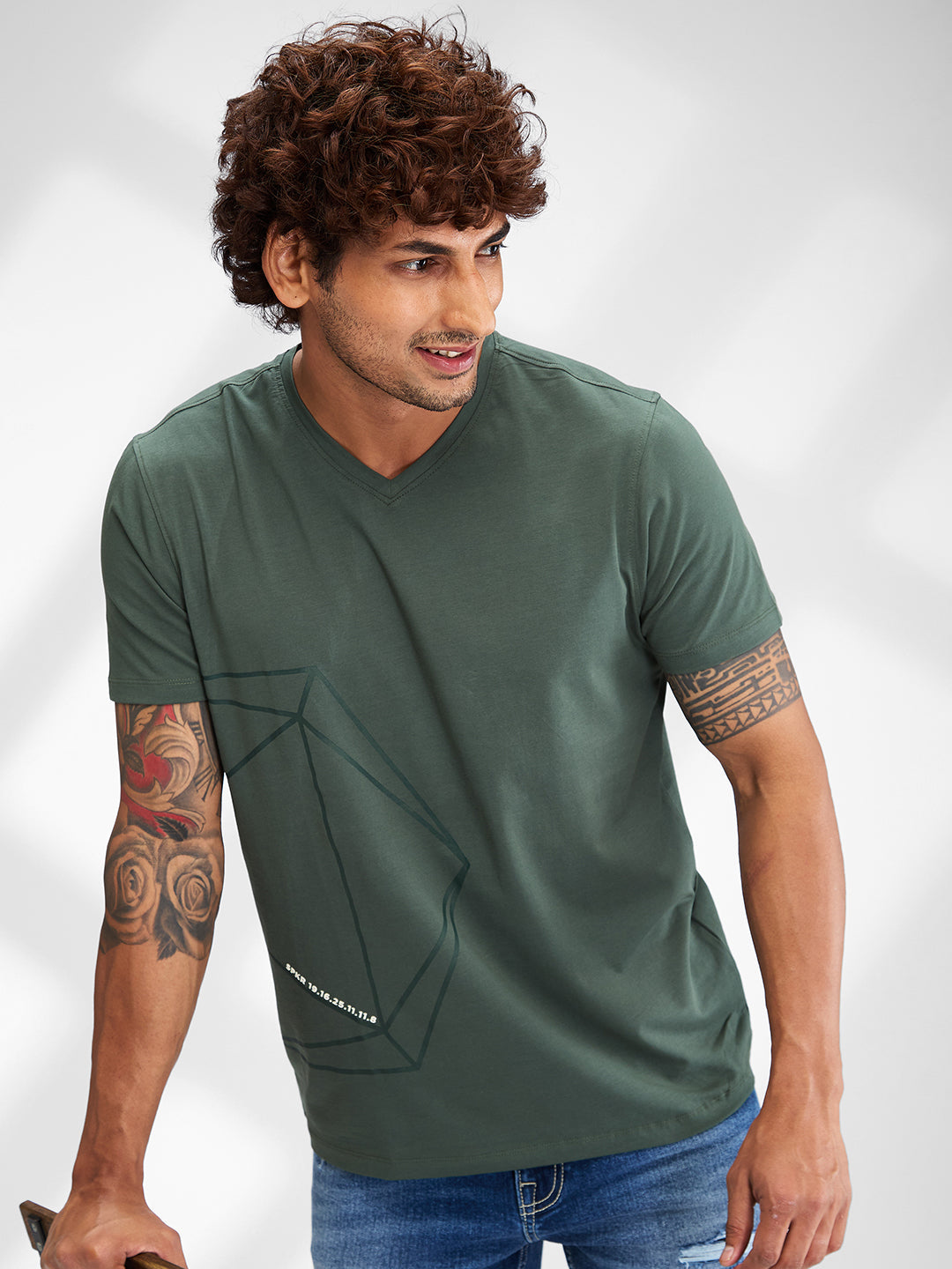 Spykar Men Solid Green Slim Fit Half Sleeves T-Shirt