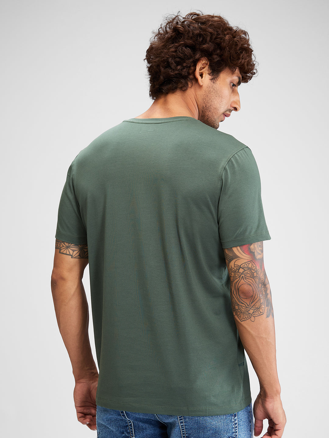 Spykar Men Solid Green Slim Fit Half Sleeves T-Shirt