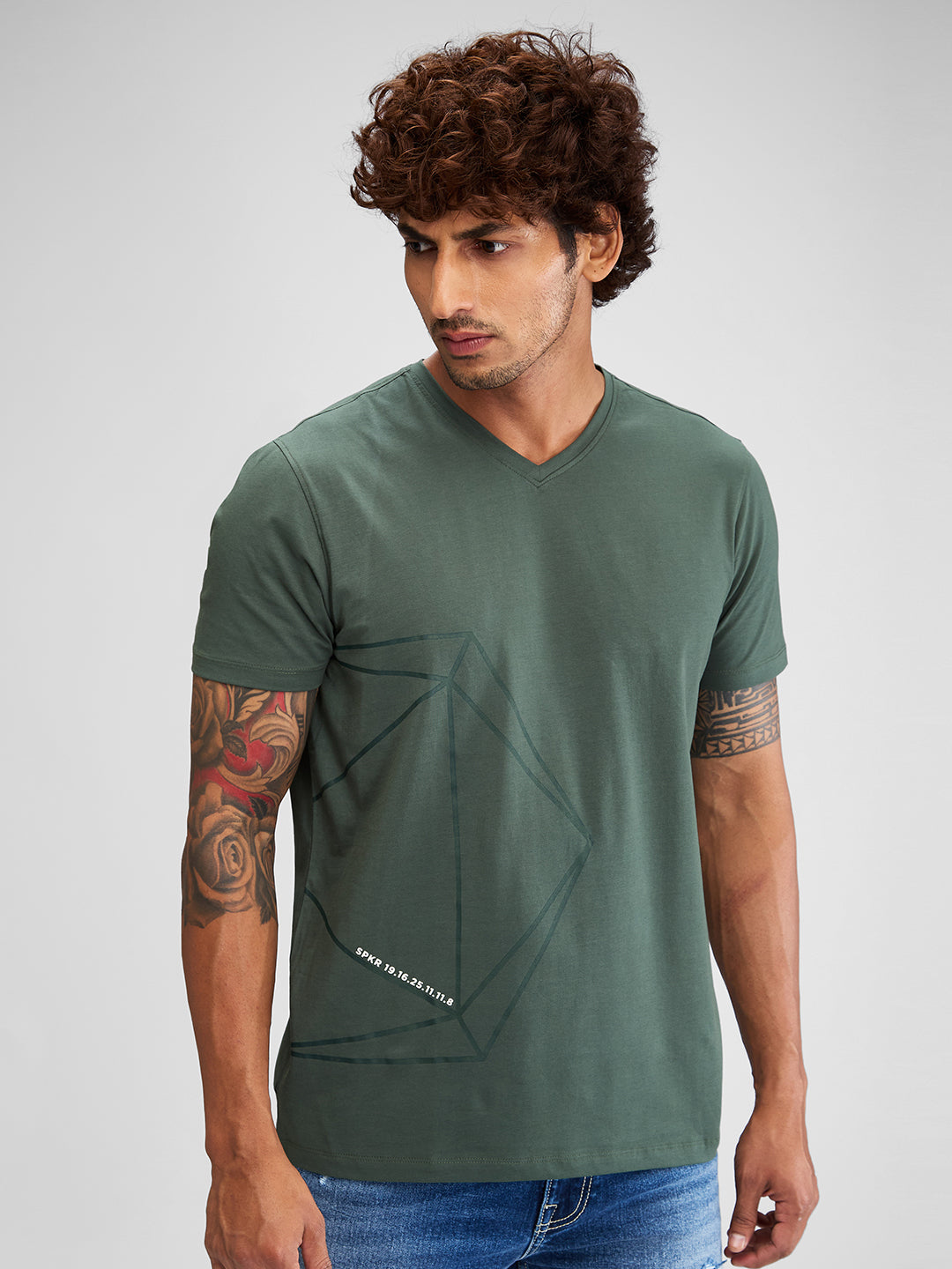 Spykar Men Solid Green Slim Fit Half Sleeves T-Shirt