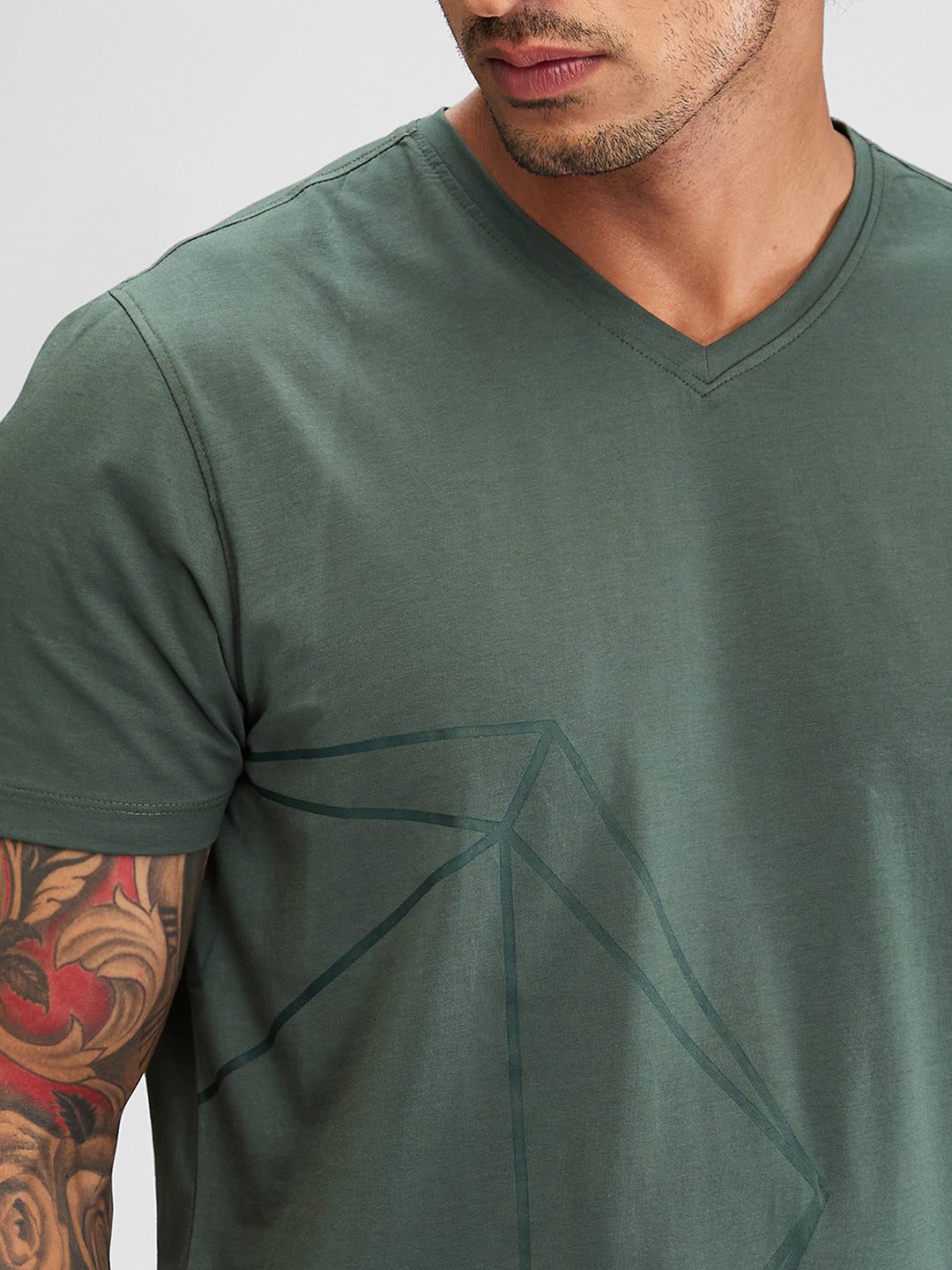 Spykar Men Solid Green Slim Fit Half Sleeves T-Shirt