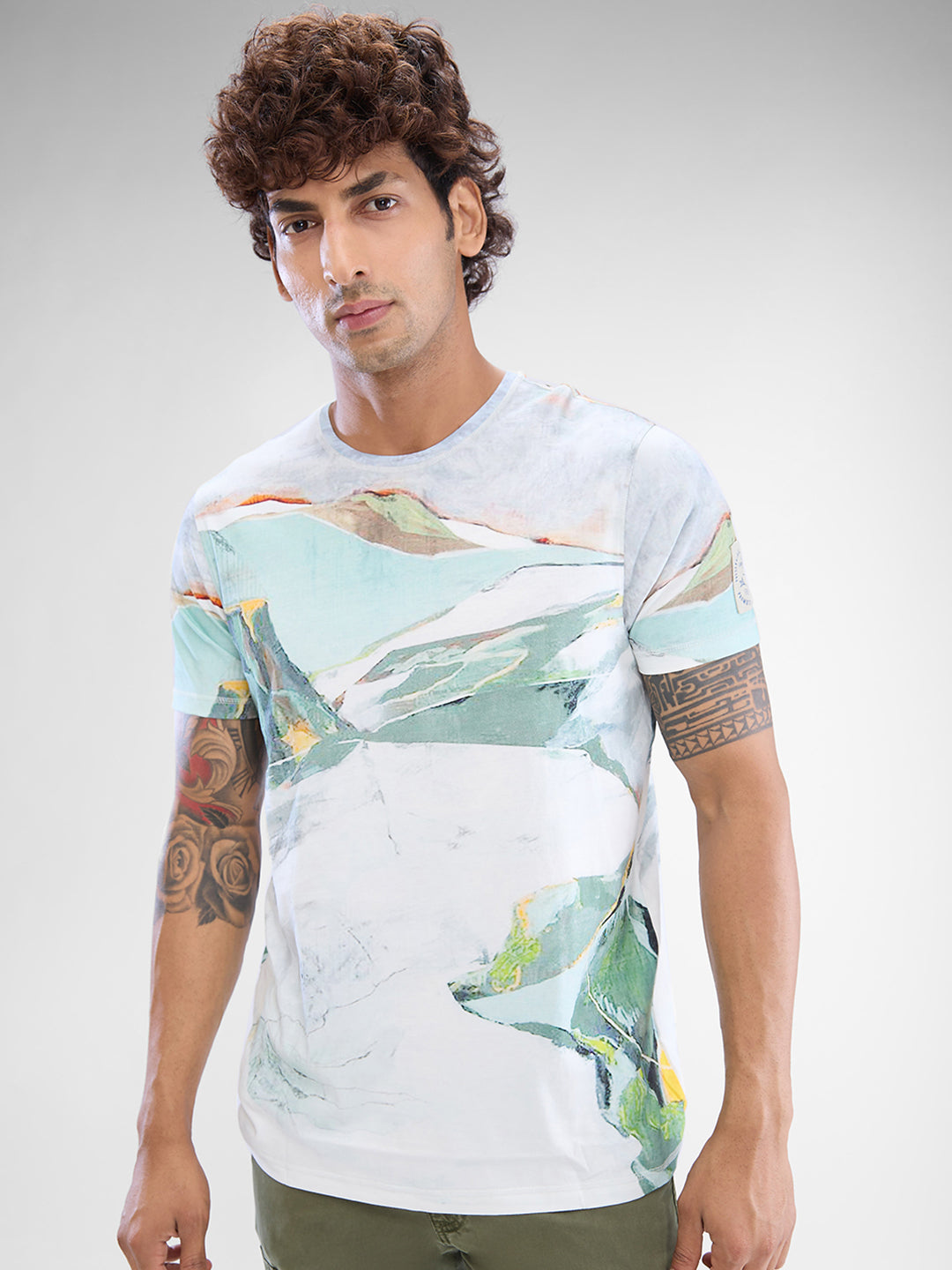 Spykar White Cotton Half Sleeve Tshirt For Men