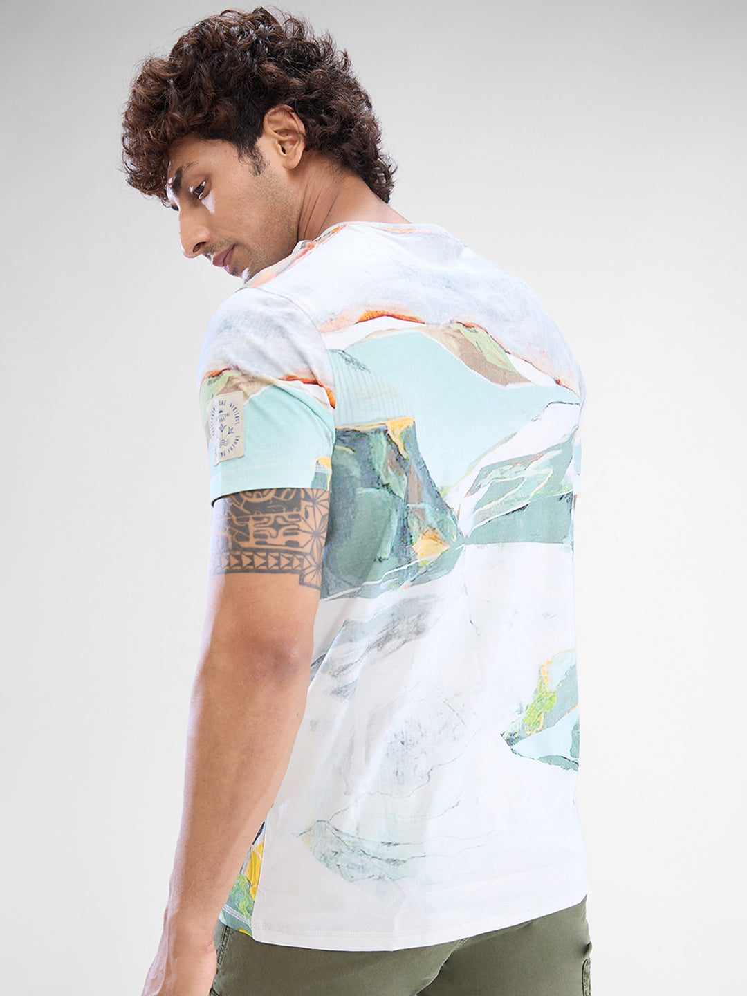 Spykar White Cotton Half Sleeve Tshirt For Men