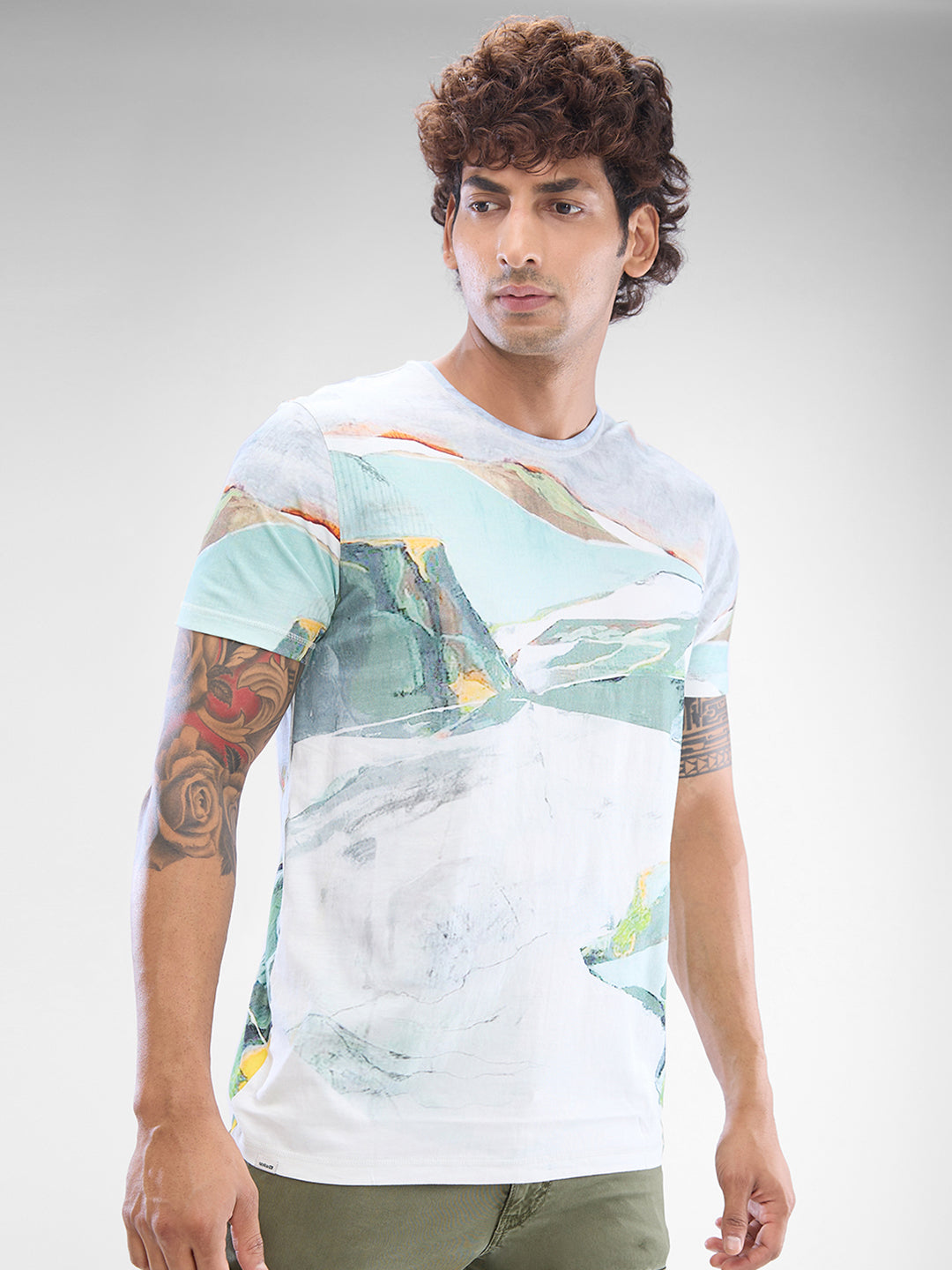 Spykar White Cotton Half Sleeve Tshirt For Men