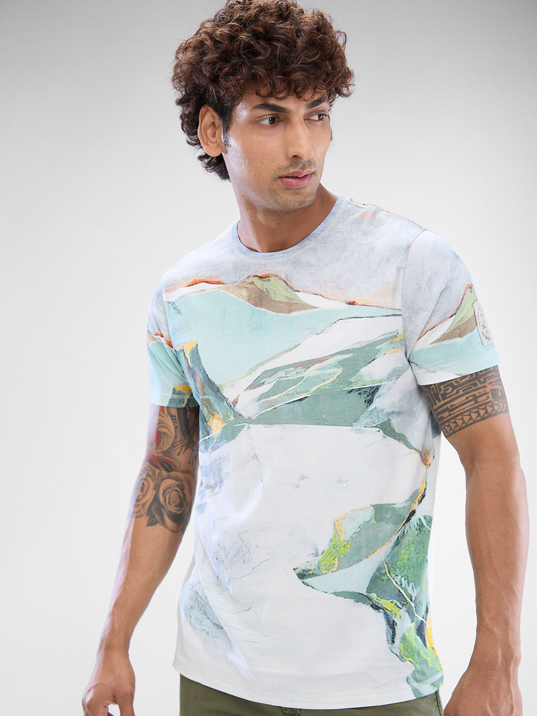 Spykar White Cotton Half Sleeve Tshirt For Men