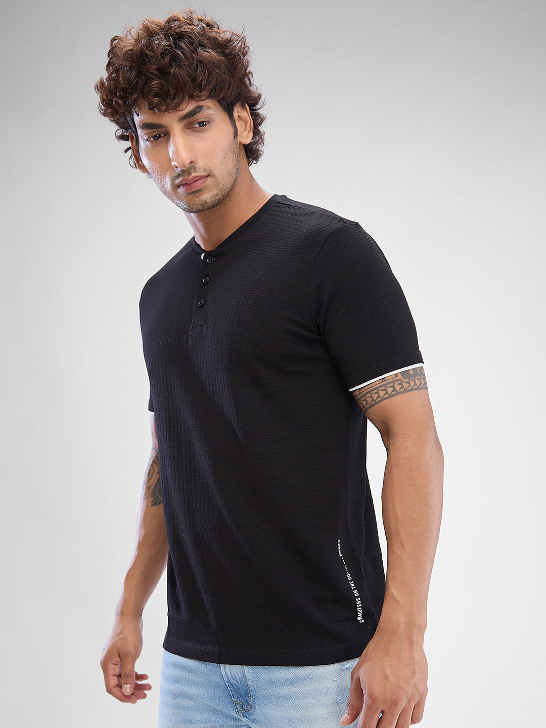 Spykar Black Cotton Half Sleeve  Tshirt For Men