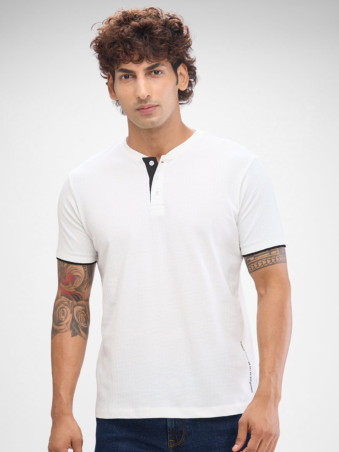 Spykar White Cotton Half Sleeve  Tshirt For Men