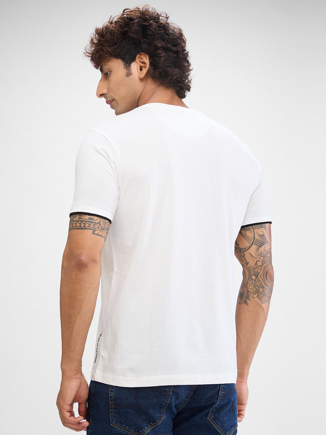 Spykar White Cotton Half Sleeve  Tshirt For Men