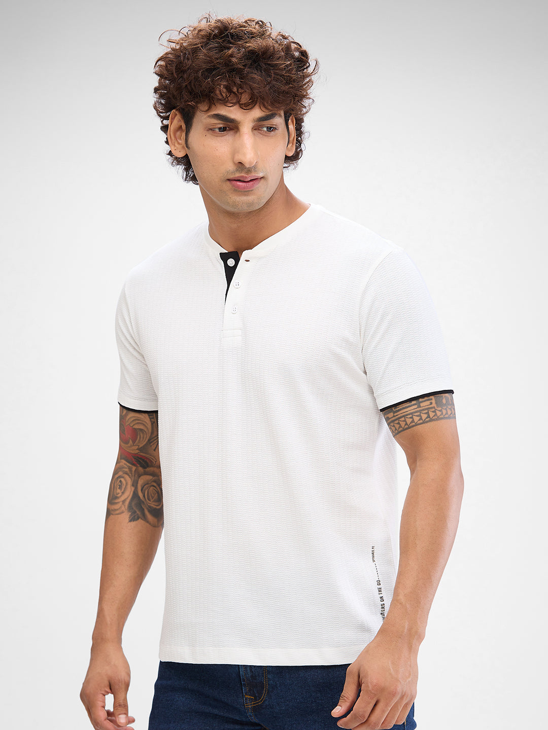 Spykar White Cotton Half Sleeve  Tshirt For Men