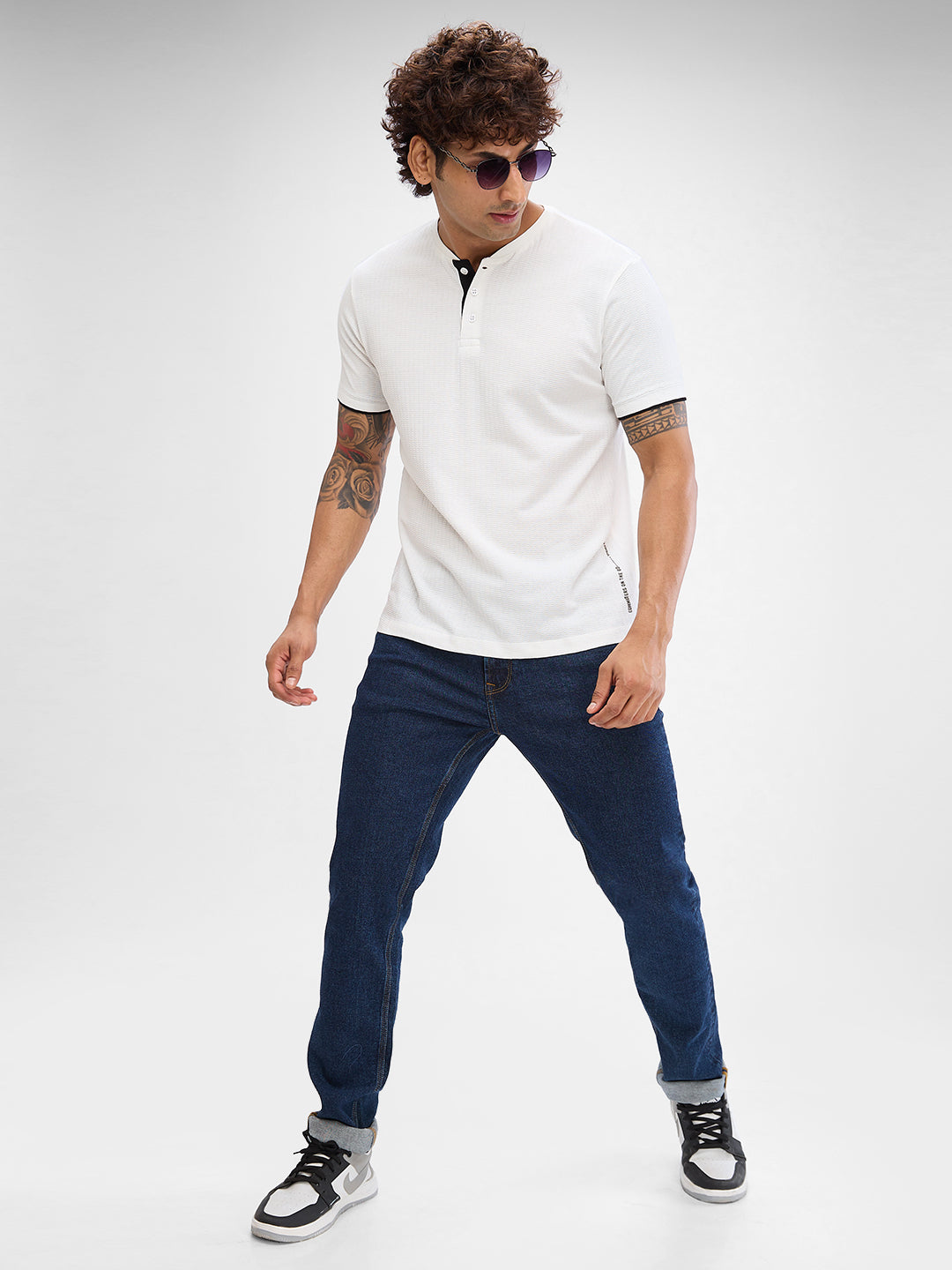 Spykar White Cotton Half Sleeve  Tshirt For Men