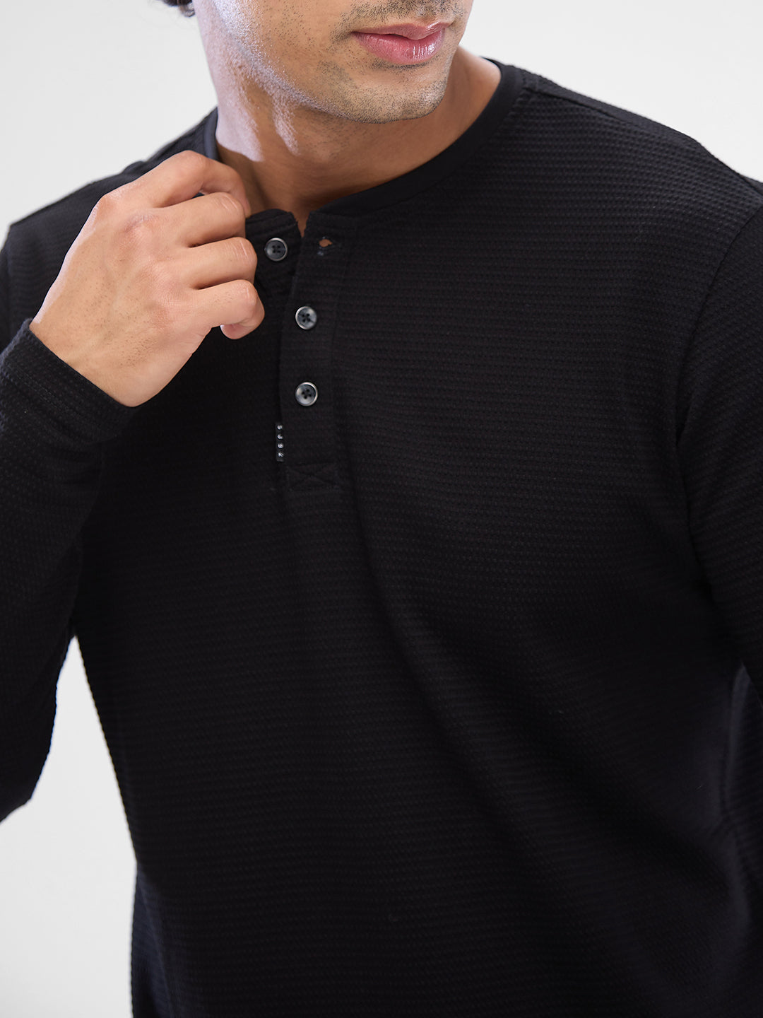 Spykar Black Cotton Poly Full Sleeve T-shirt For Men