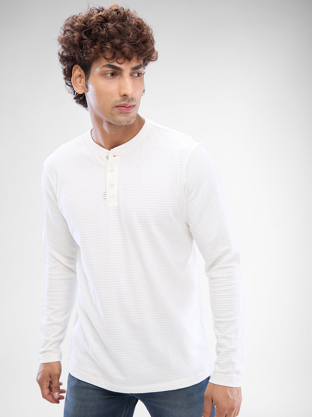 Spykar White Cotton Poly Full Sleeve T-shirt For Men