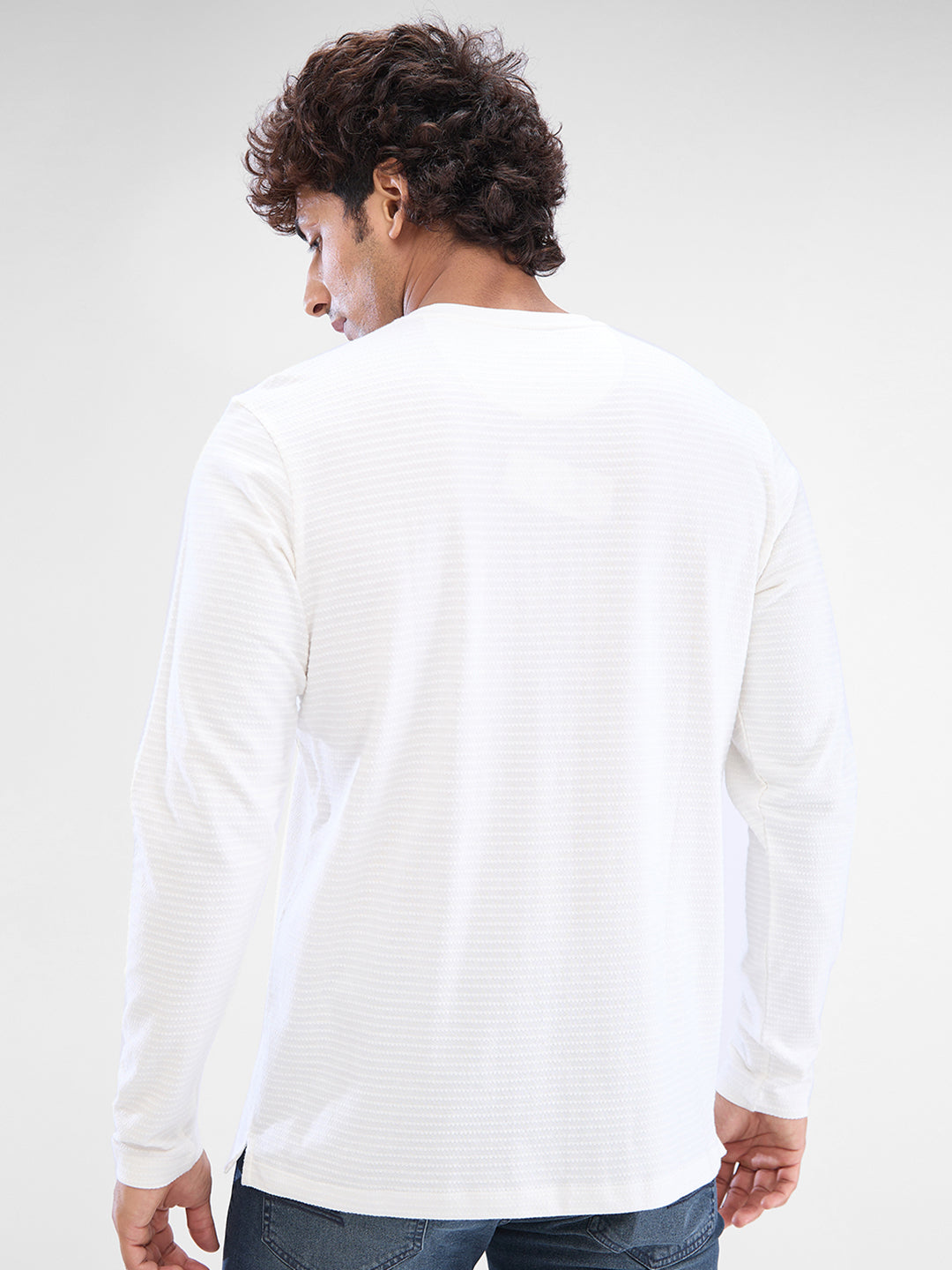 Spykar White Cotton Poly Full Sleeve T-shirt For Men