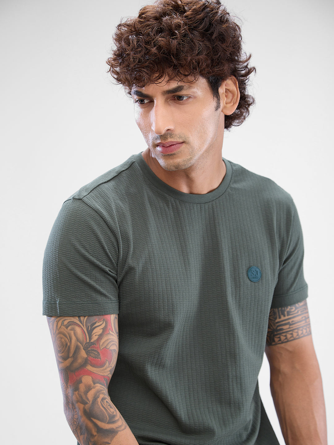 Spykar Cilantro Green Cotton Poly Half Sleeve T-shirt For Men