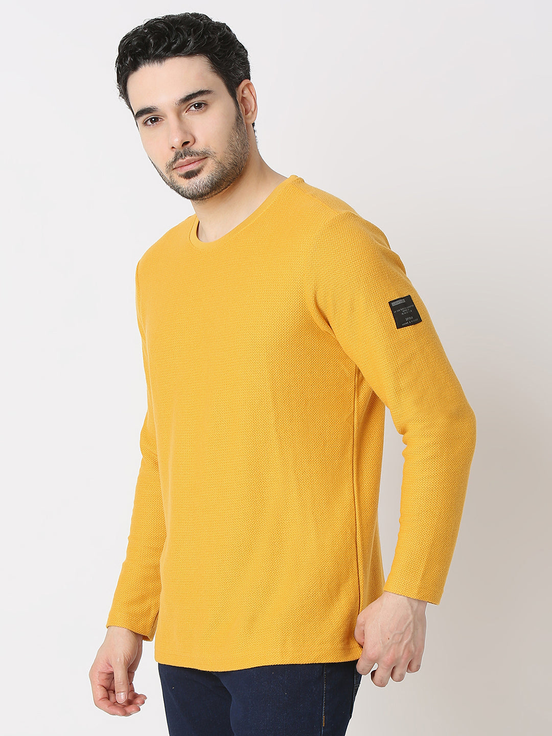 Spykar Sulphur Yellow Cotton Poly Slim Fit T-Shirts For Men