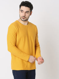 Men T-Shirt Solid Yellow Slim Fit