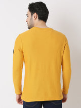 Men T-Shirt Solid Yellow Slim Fit