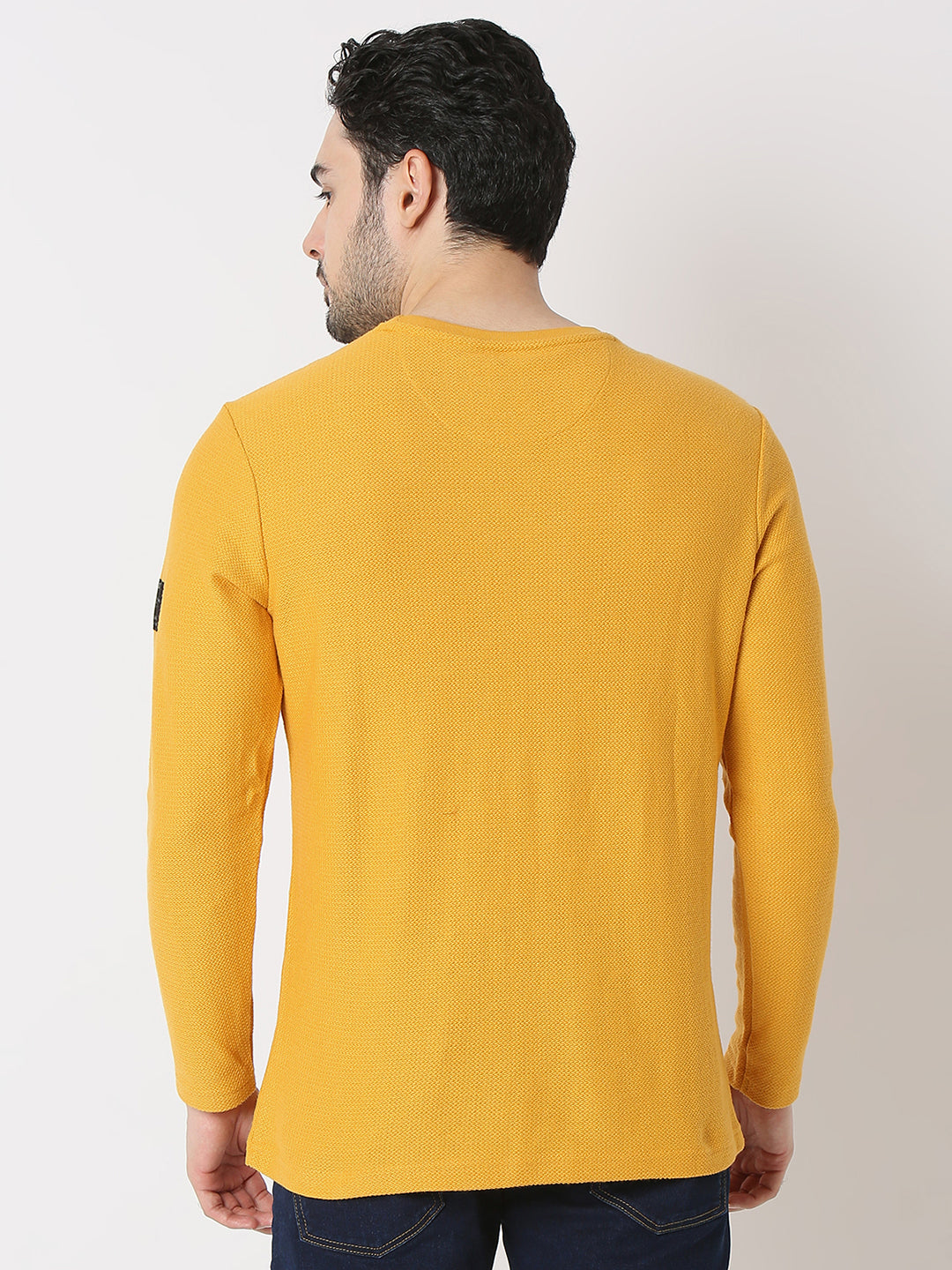 Men T-Shirt Solid Yellow Slim Fit