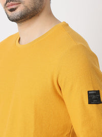 Men T-Shirt Solid Yellow Slim Fit