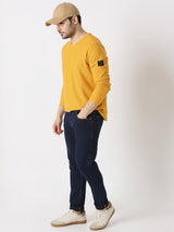 Men T-Shirt Solid Yellow Slim Fit