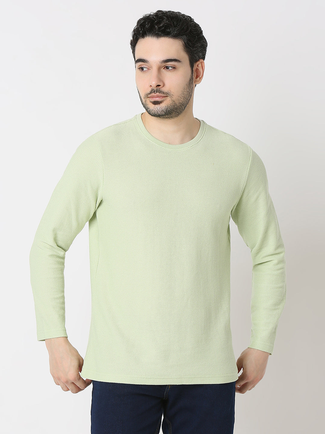 Spykar Dustypistagreen Cotton Poly Slim Fit T-Shirts For Men
