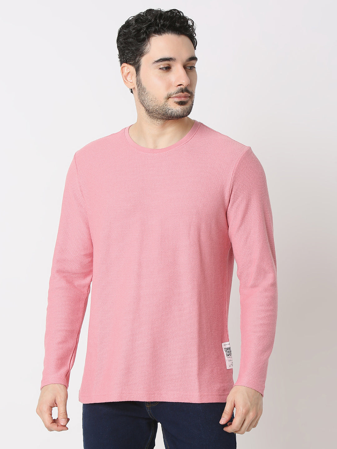 Spykar Dusty Pink Cotton Poly Slim Fit T-Shirts For Men