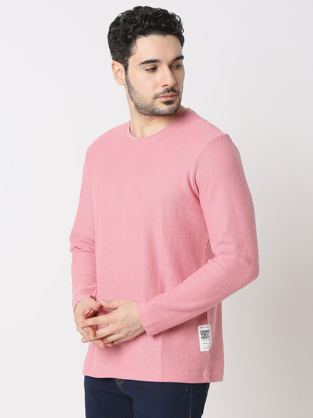 Spykar Dusty Pink Cotton Poly Slim Fit T-Shirts For Men