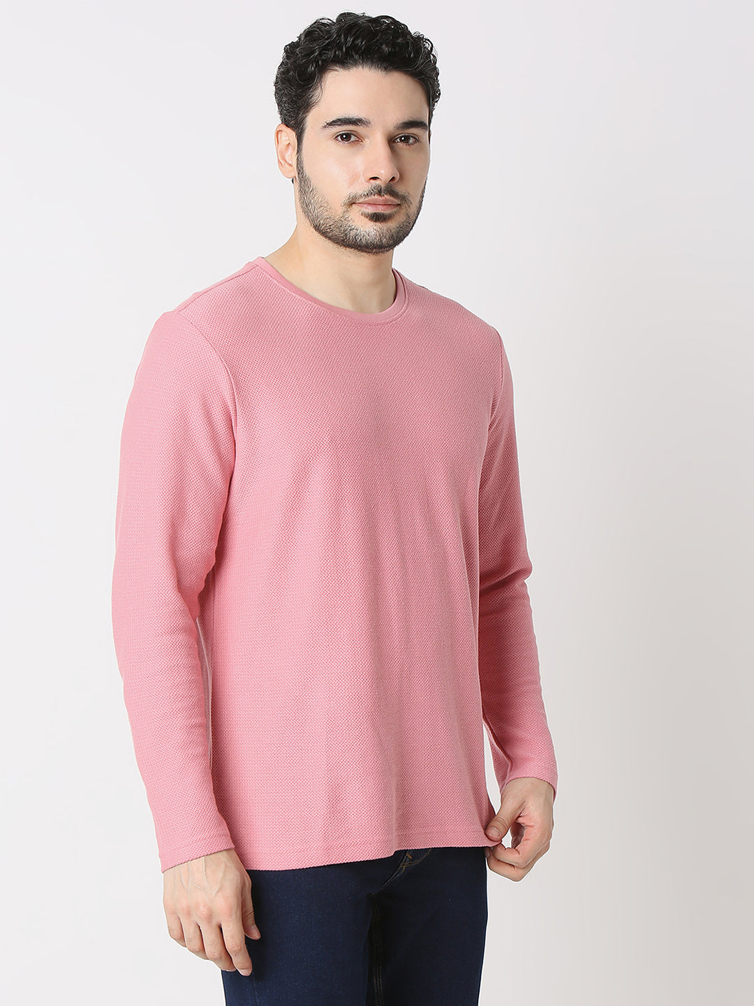 Spykar Dusty Pink Cotton Poly Slim Fit T-Shirts For Men