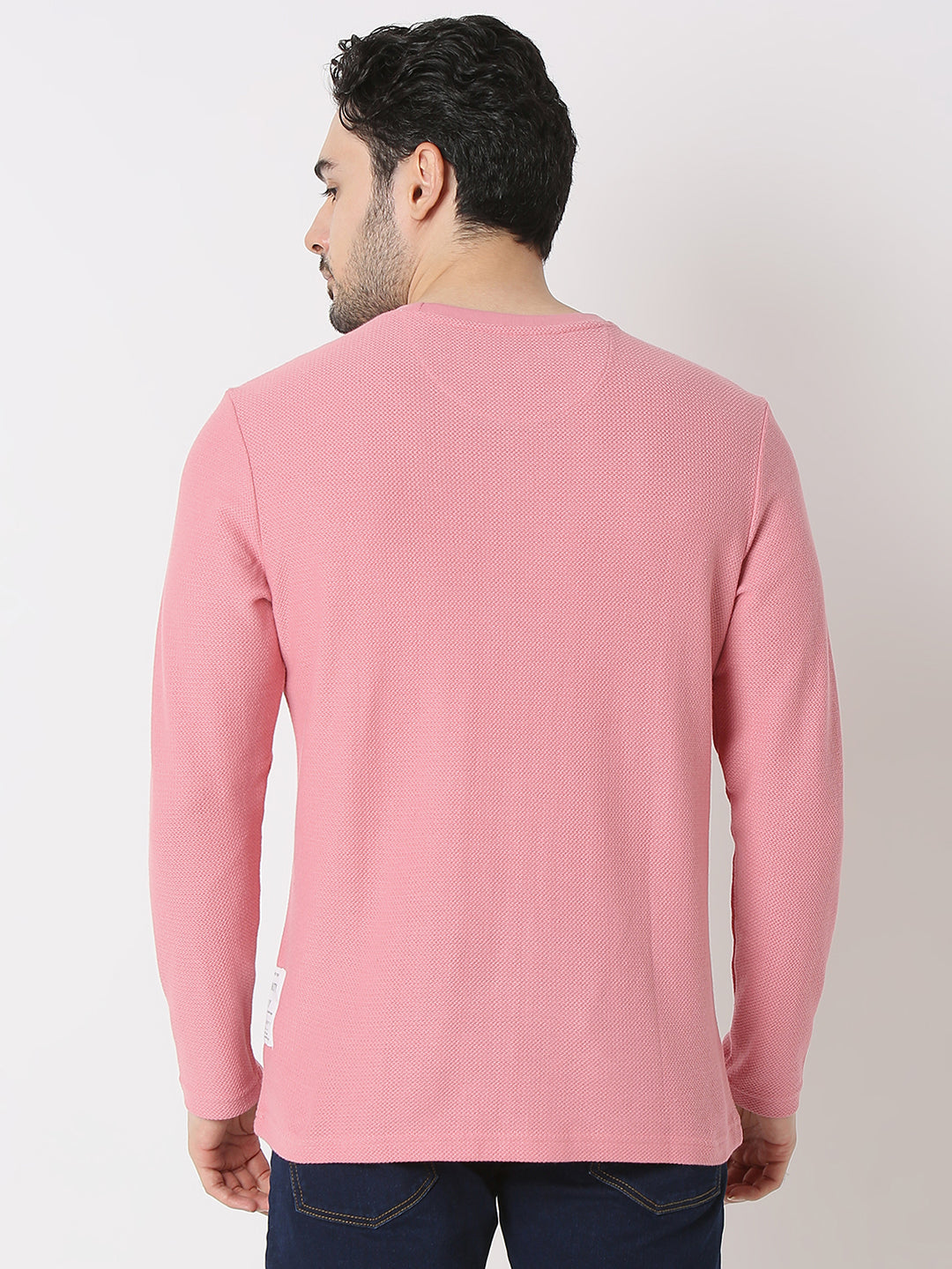 Spykar Dusty Pink Cotton Poly Slim Fit T-Shirts For Men