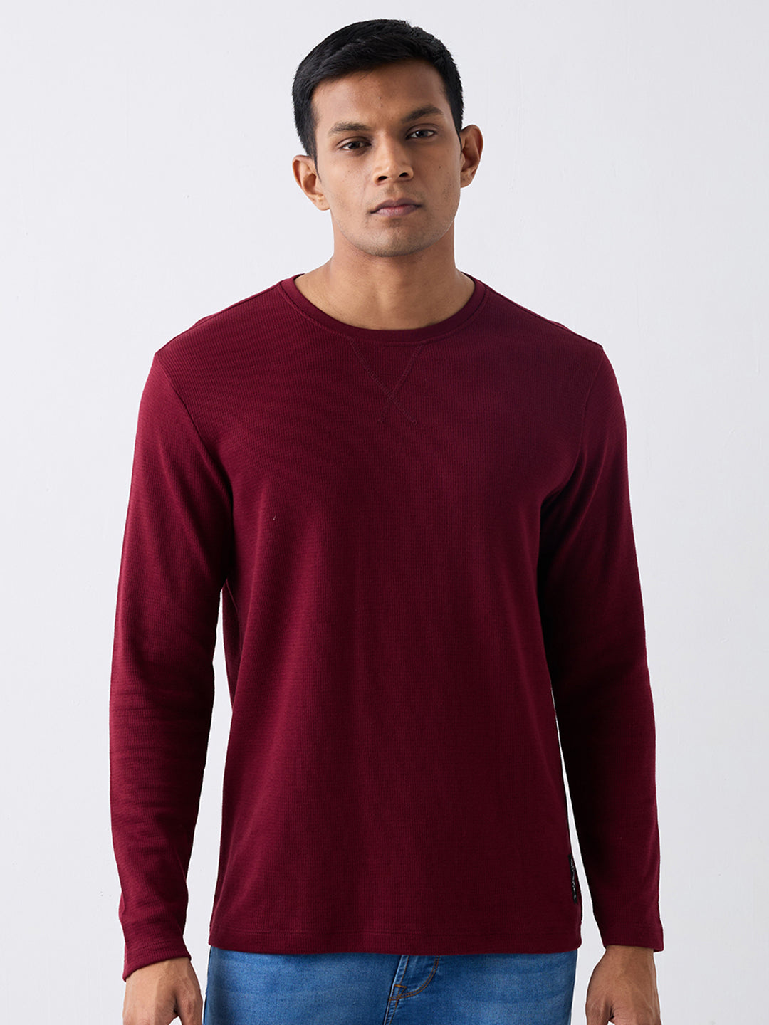 Spykar Wine Red Slim Fit Casual T-Shirts For Men