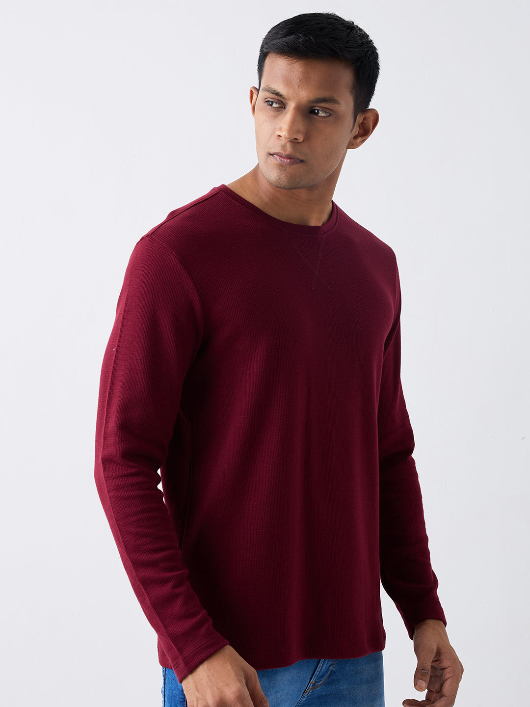 Spykar Wine Red Slim Fit Casual T-Shirts For Men