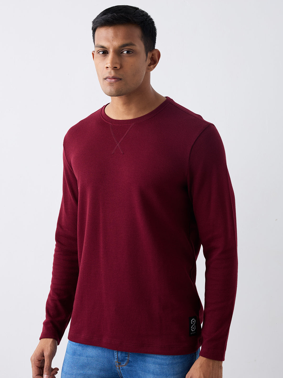 Spykar Wine Red Slim Fit Casual T-Shirts For Men
