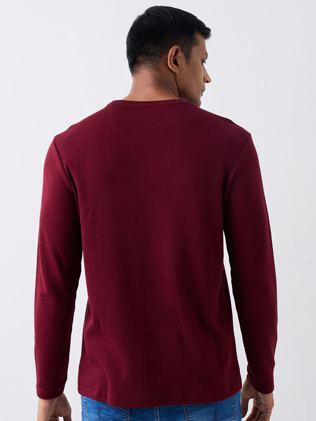 Spykar Wine Red Slim Fit Casual T-Shirts For Men