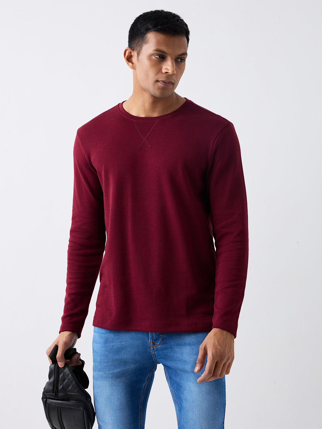 Spykar Wine Red Slim Fit Casual T-Shirts For Men