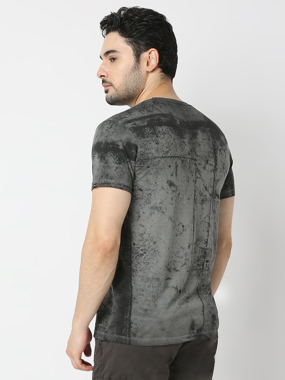 Spykar Cement Grey Cotton Half Sleeve T-shirt For Men