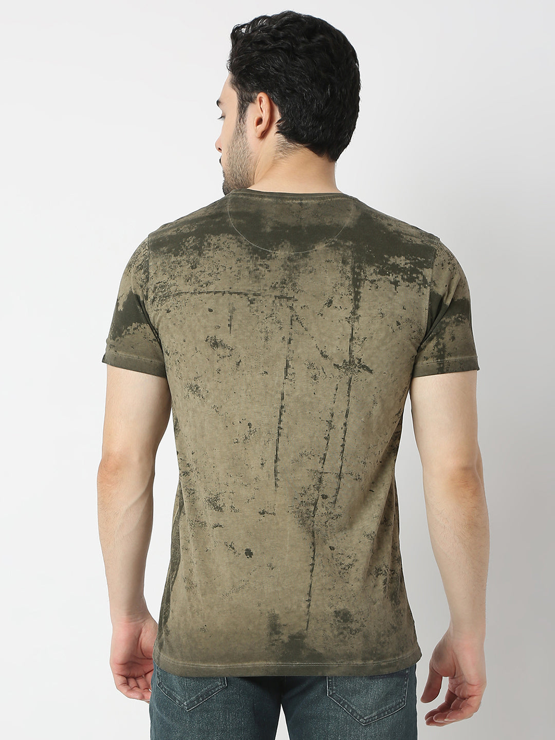 Spykar Rifle Green Cotton Half Sleeve T-shirt For Men