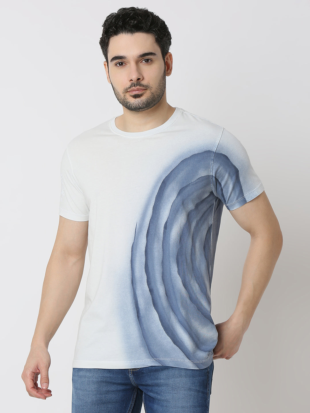 Spykar Indigo Blue Cotton Slim Fit T-Shirts For Men