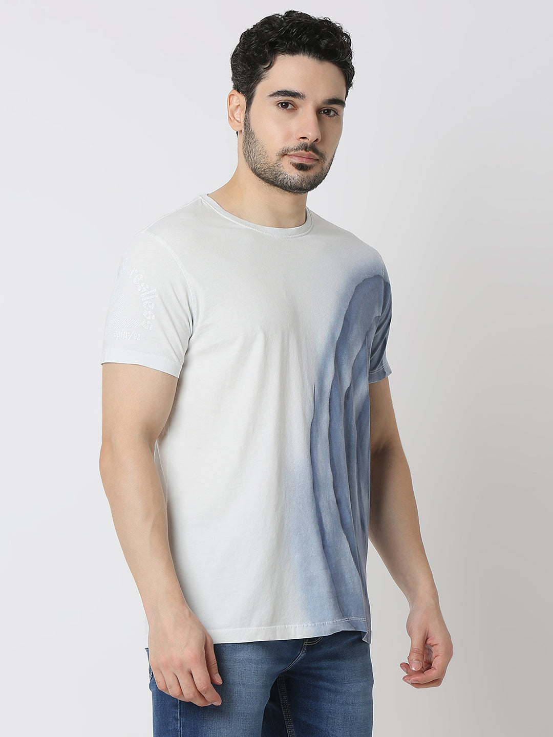 Spykar Indigo Blue Cotton Slim Fit T-Shirts For Men