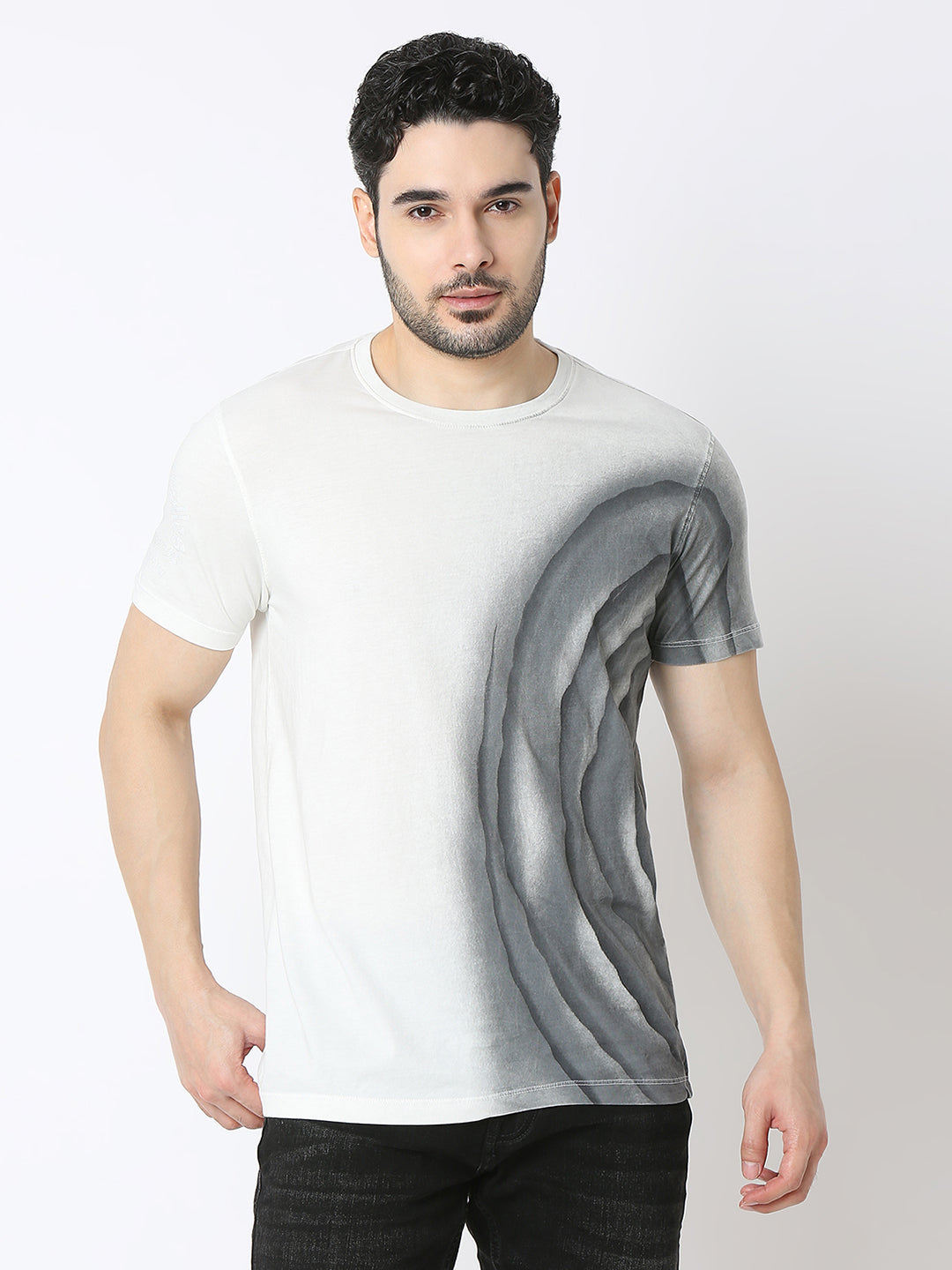 Spykar Slate Grey Cotton Slim Fit T-Shirts For Men