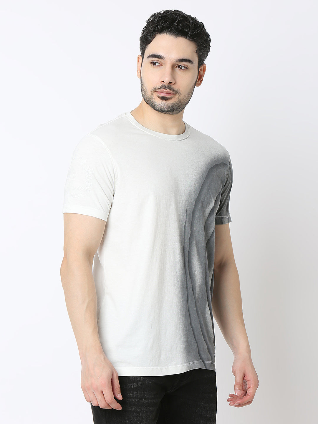 Spykar Slate Grey Cotton Slim Fit T-Shirts For Men