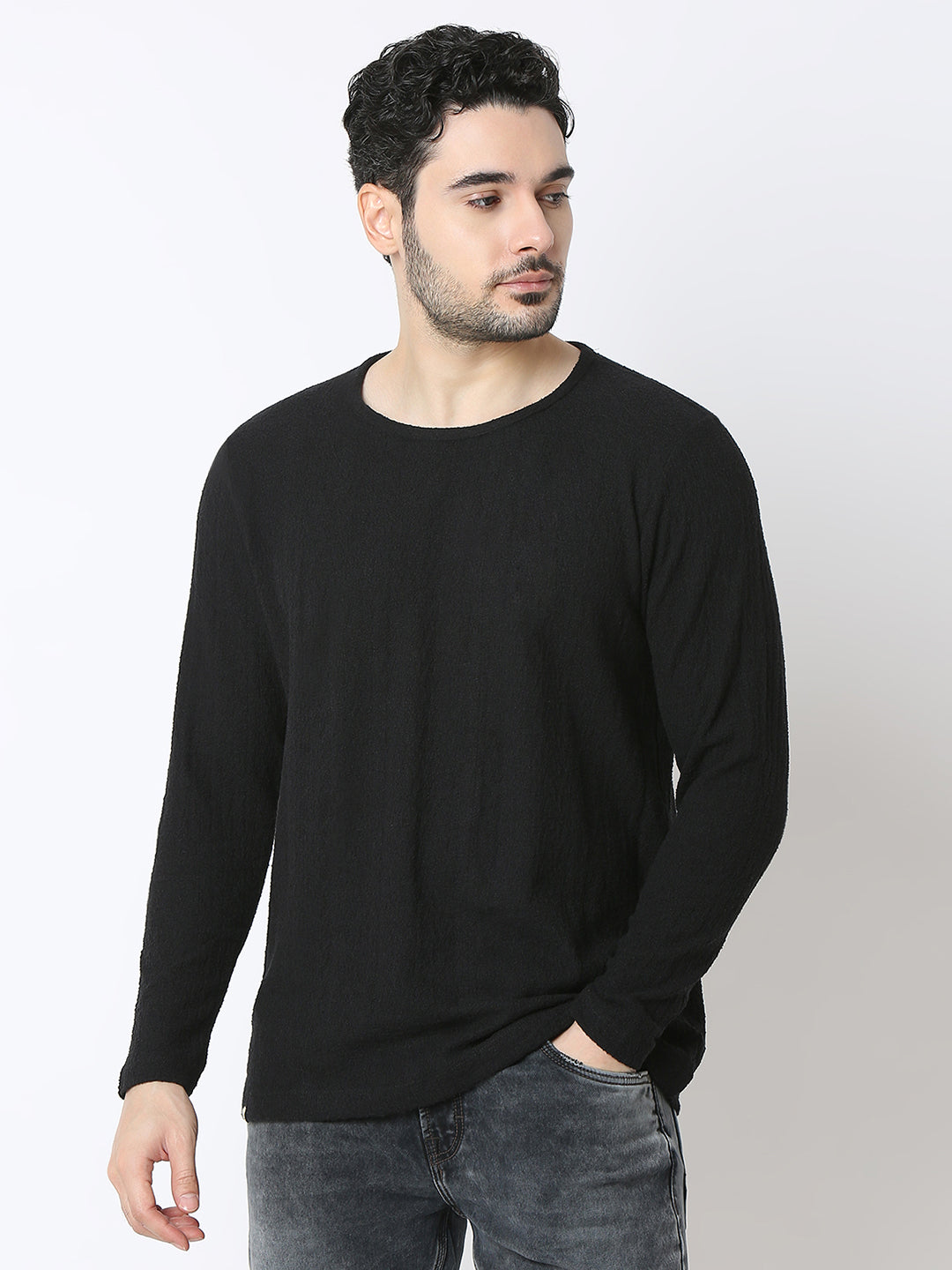 Spykar Black Cotton Poly Slim Fit T-Shirts For Men