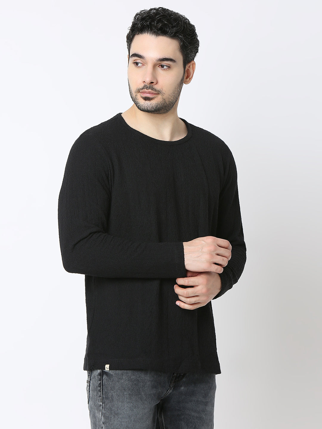 Spykar Black Cotton Poly Slim Fit T-Shirts For Men