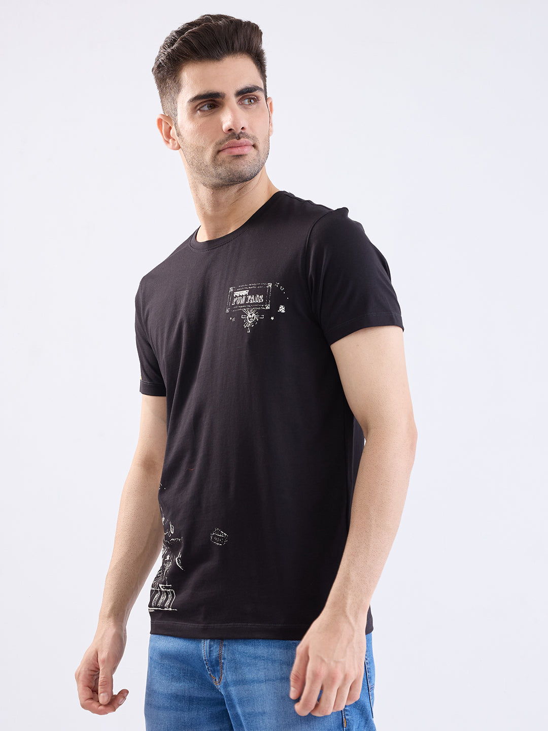 Spykar Black Slim Fit Casual T-Shirt For Men