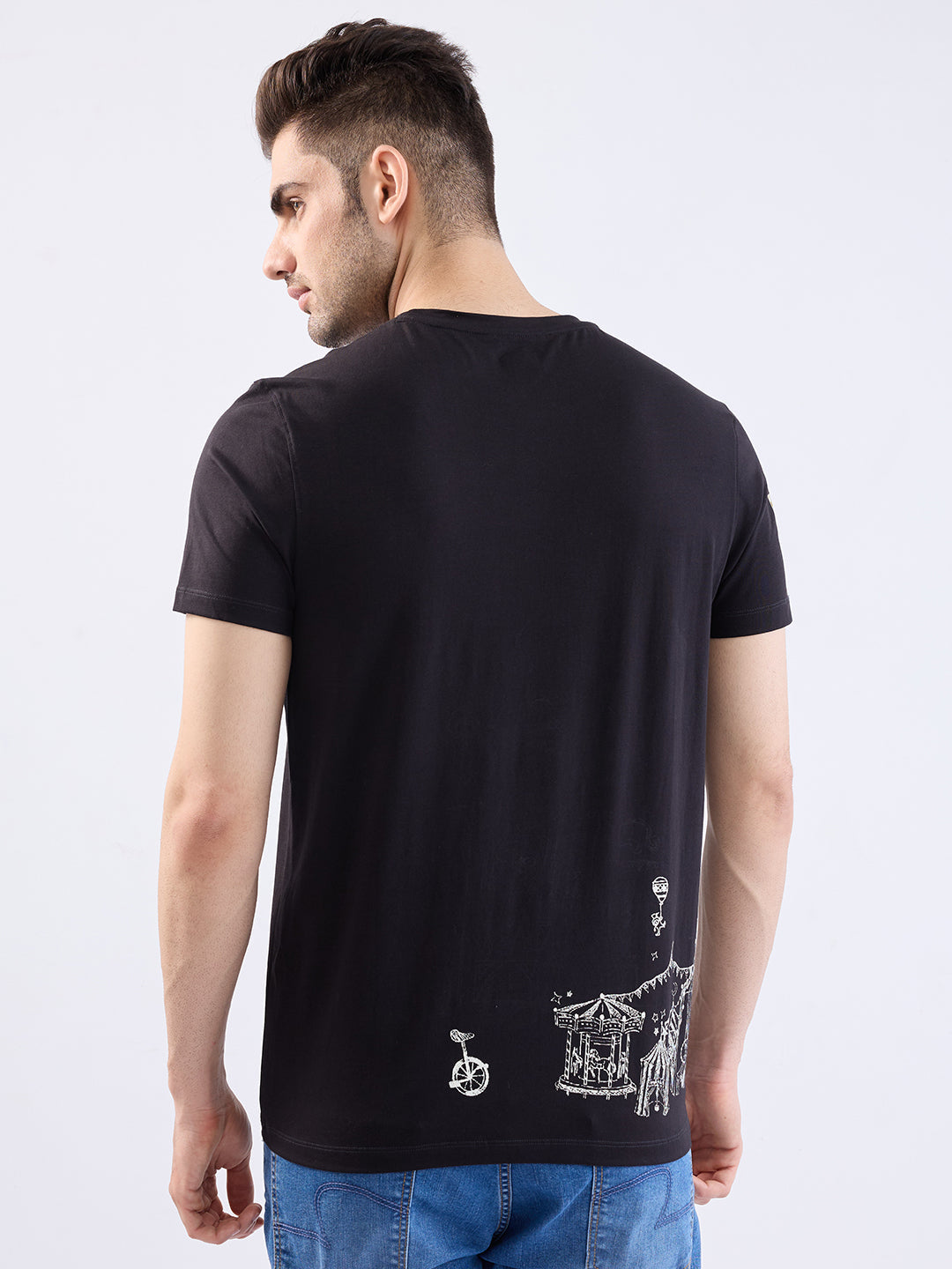 Spykar Black Slim Fit Casual T-Shirt For Men