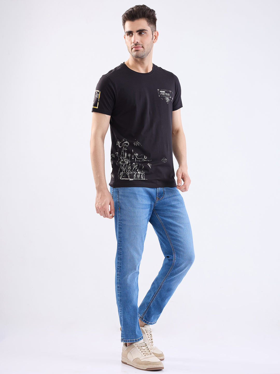 Spykar Black Slim Fit Casual T-Shirt For Men