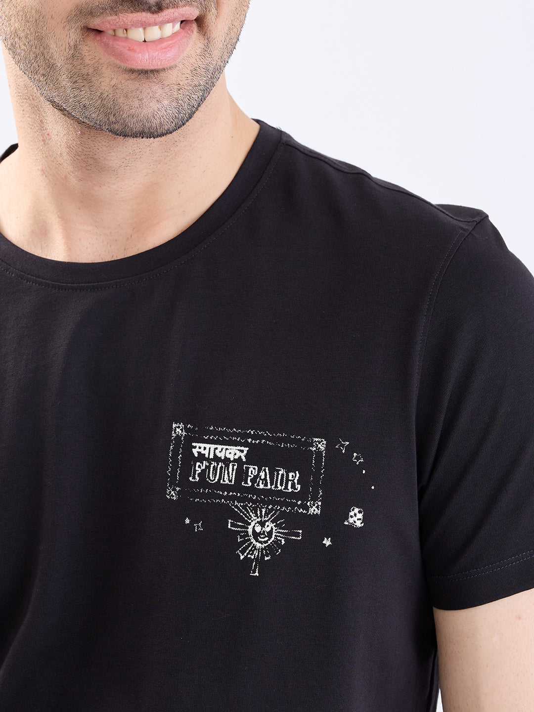 Spykar Black Slim Fit Casual T-Shirt For Men