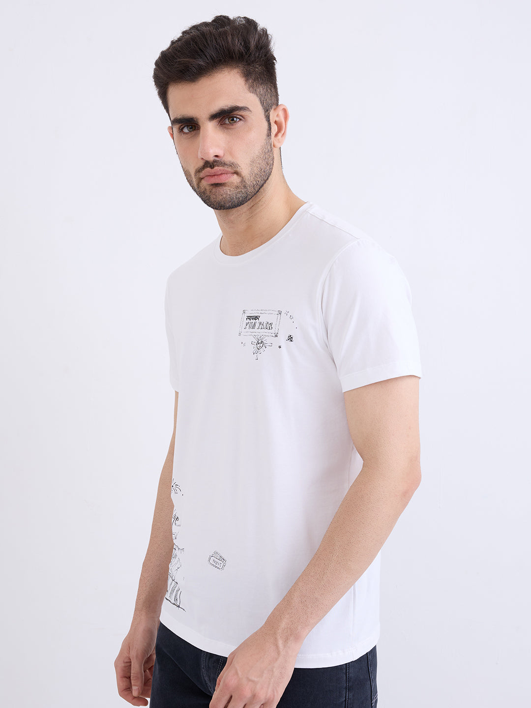 Spykar White Slim Fit Casual T-Shirt For Men