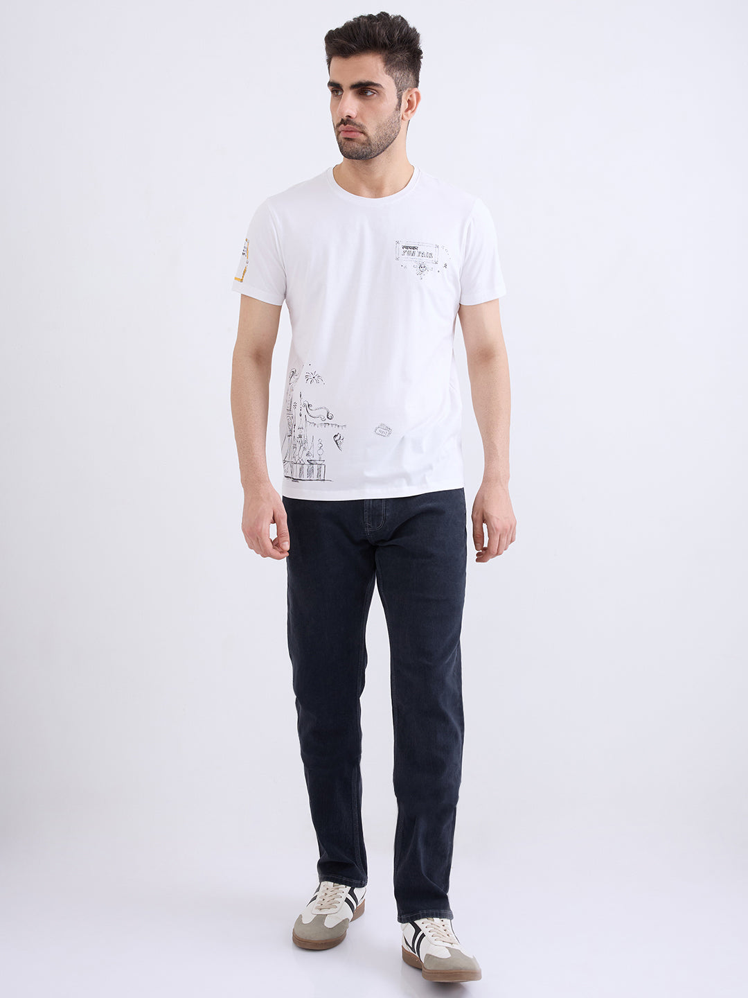 Spykar White Slim Fit Casual T-Shirt For Men