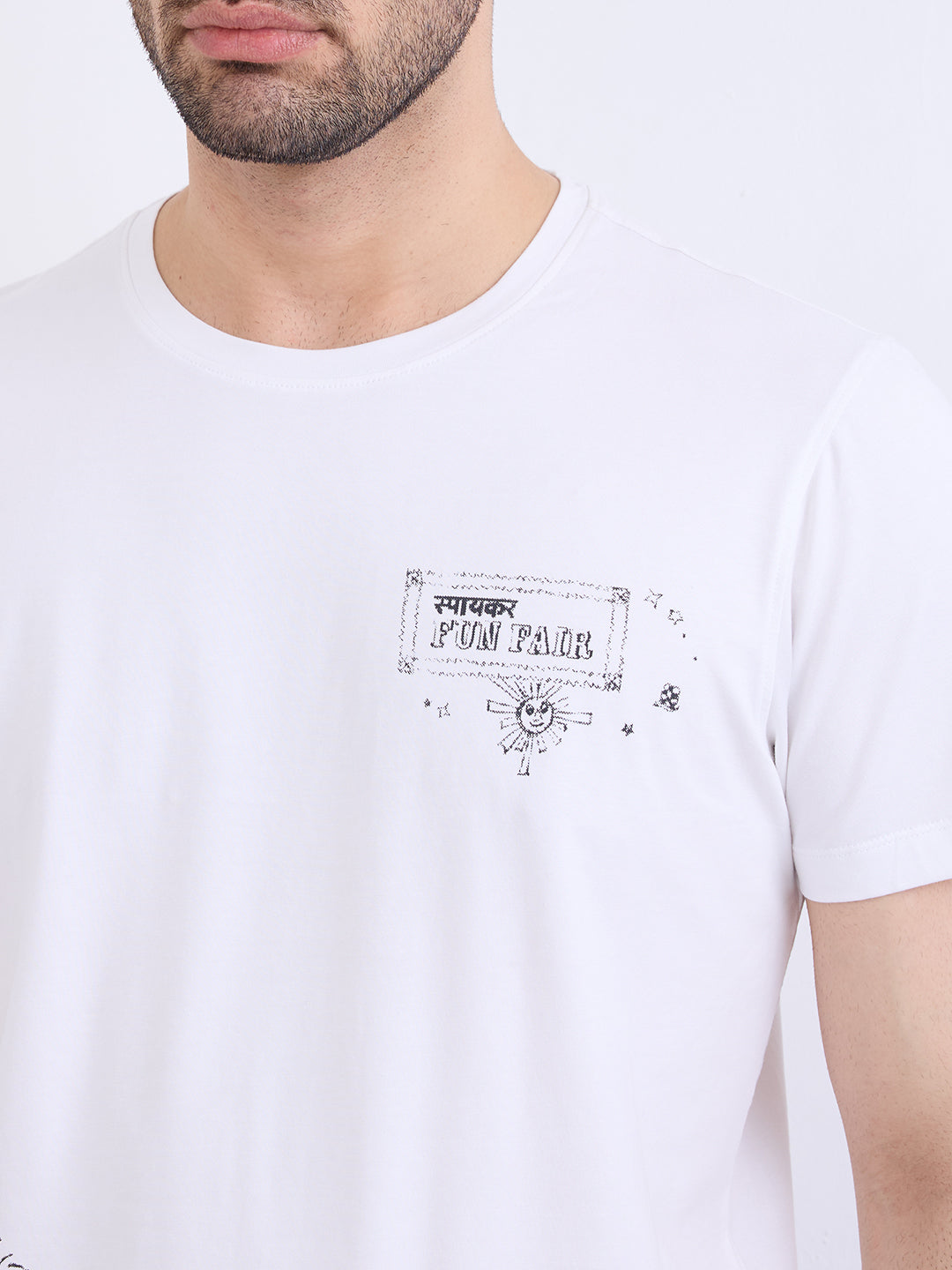 Spykar White Slim Fit Casual T-Shirt For Men